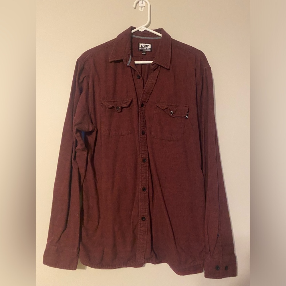 Men’s NEFF Dark Red Burgundy Button Down Long Sleeve
